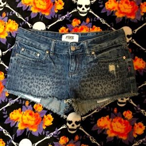 PINK cheetah print jean shorts